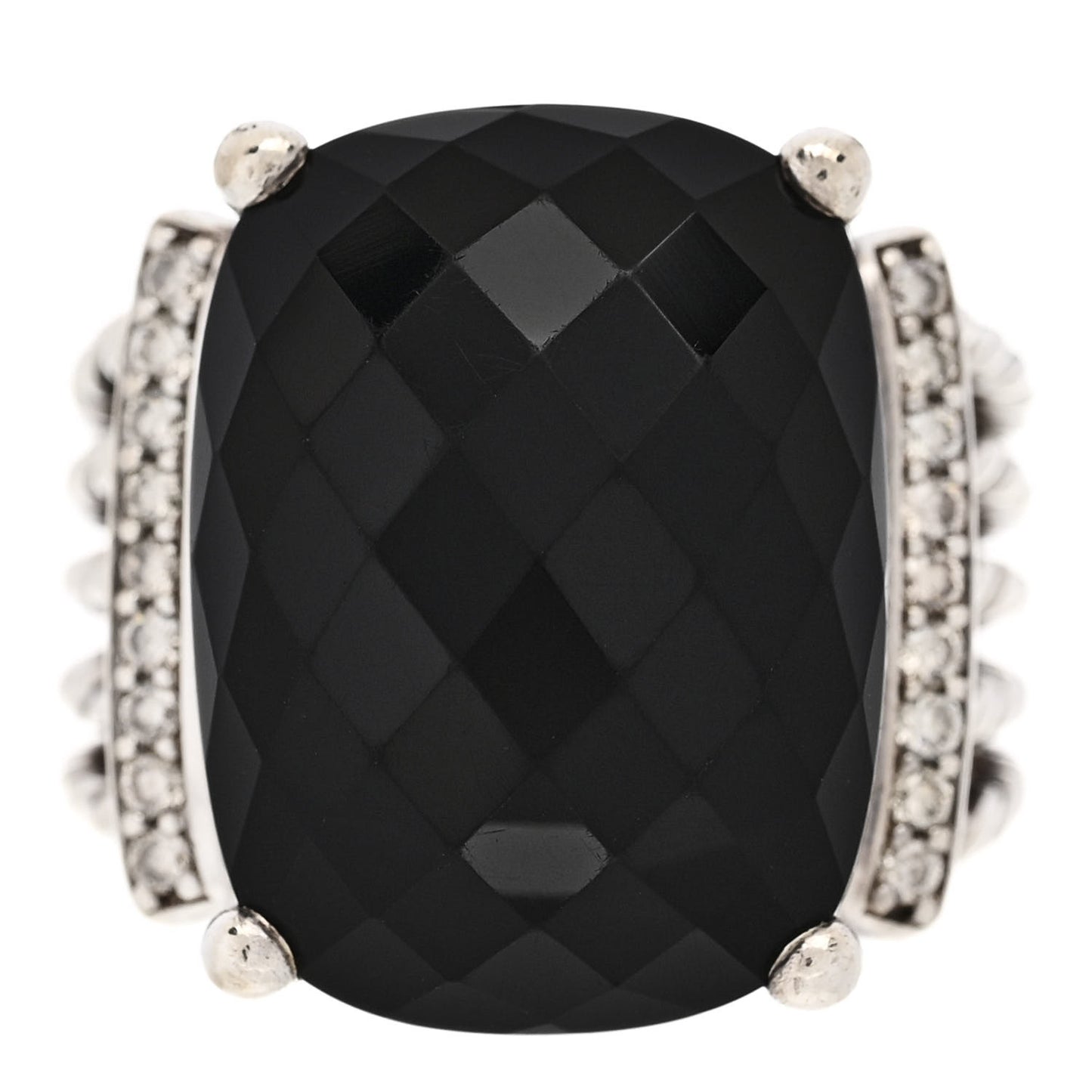 Sterling Silver Diamond Black Onyx 20mm Wheaton Ring 54 7