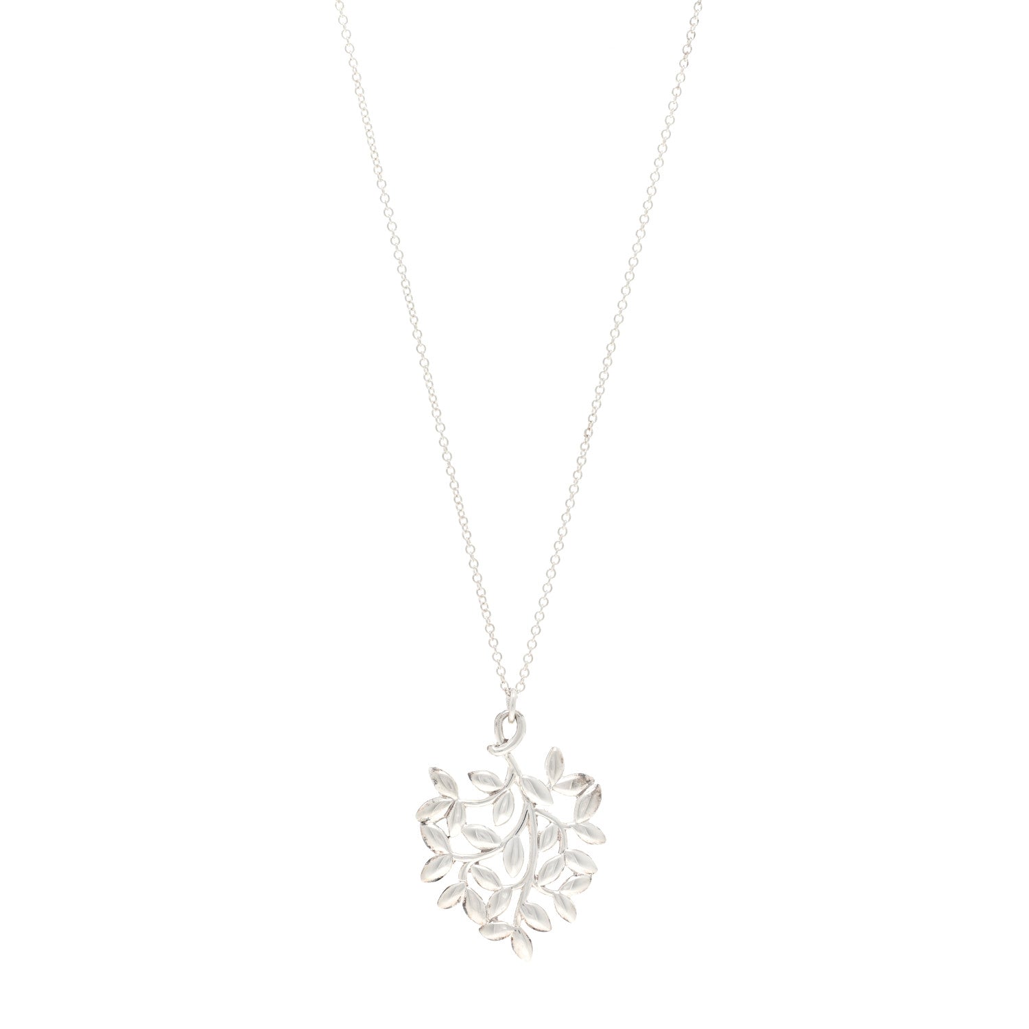 Tiffany Sterling Silver Paloma Picasso Olive Leaf Heart Branch Pendant Necklace 1 of 4
