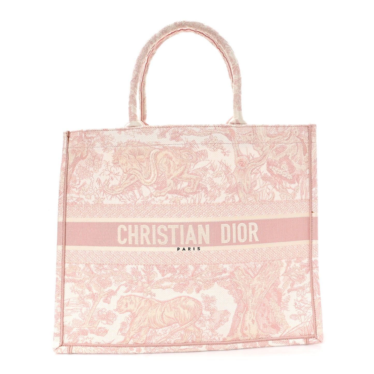 Canvas Toile De Jouy Embroidered Large Book Tote Pink