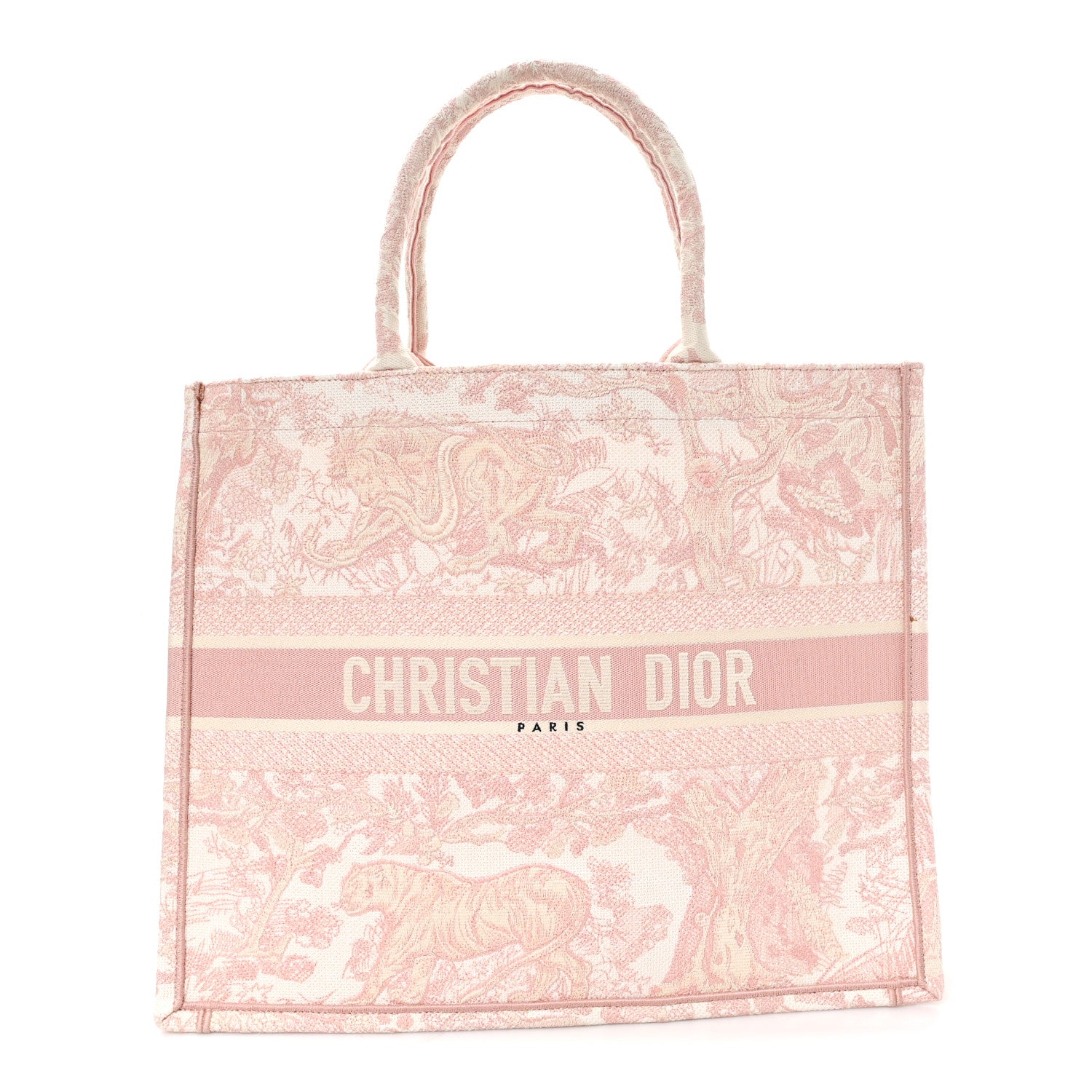 Christian Dior Canvas Toile De Jouy Embroidered Large Book Tote Pink 1 of 12