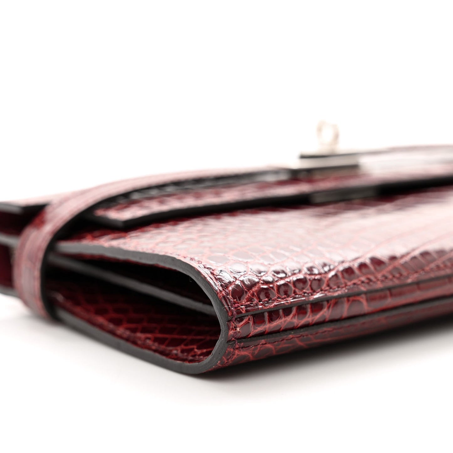 Shiny Alligator Kelly Longue Wallet Bourgogne
