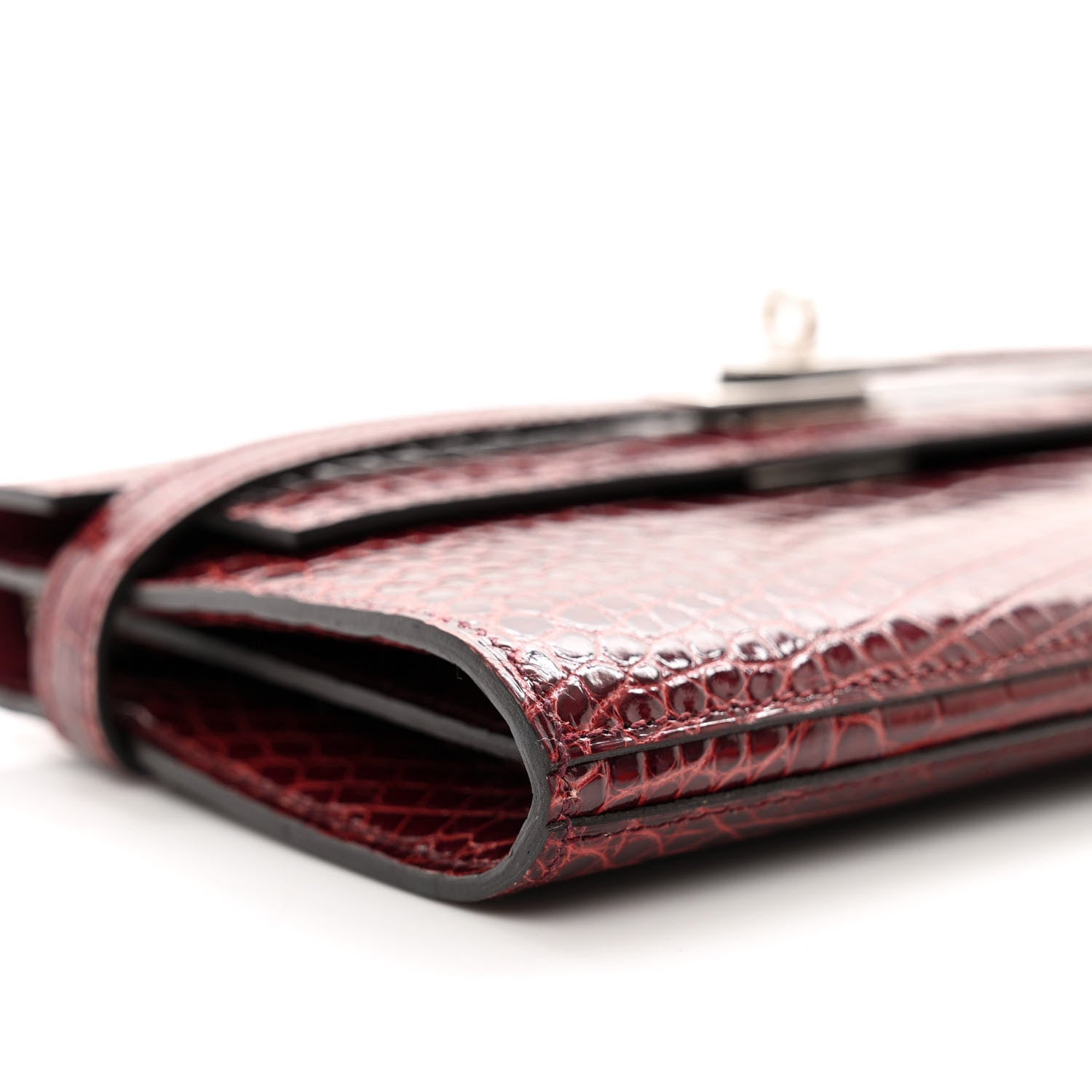 Hermes Shiny Alligator Kelly Longue Wallet Bourgogne 9 of 10