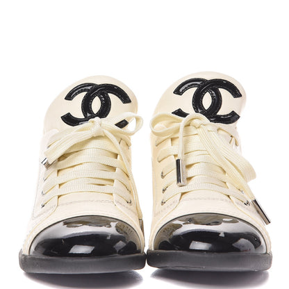 Chanel Lambskin Patent Calfskin CC Sneakers 38 White Black 2 of 12