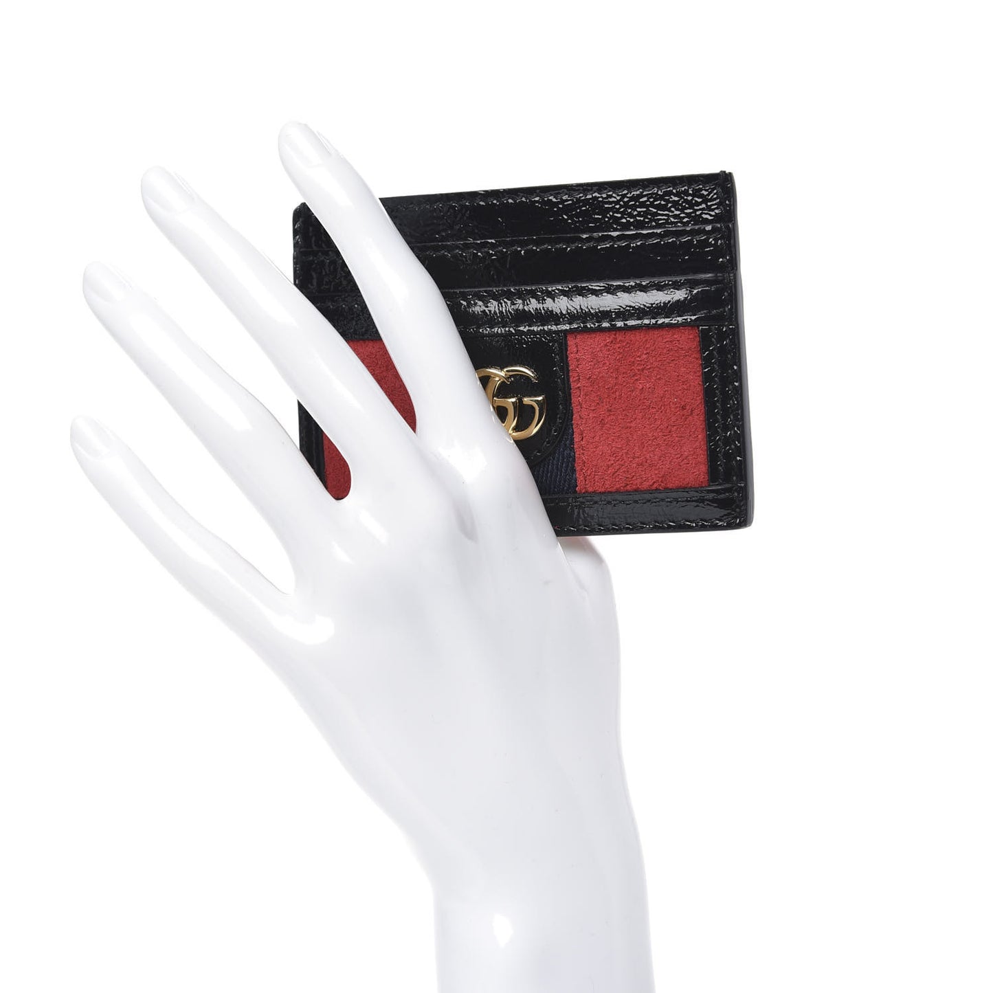 Suede Patent Ophidia Card Holder Hibiscus Red Black