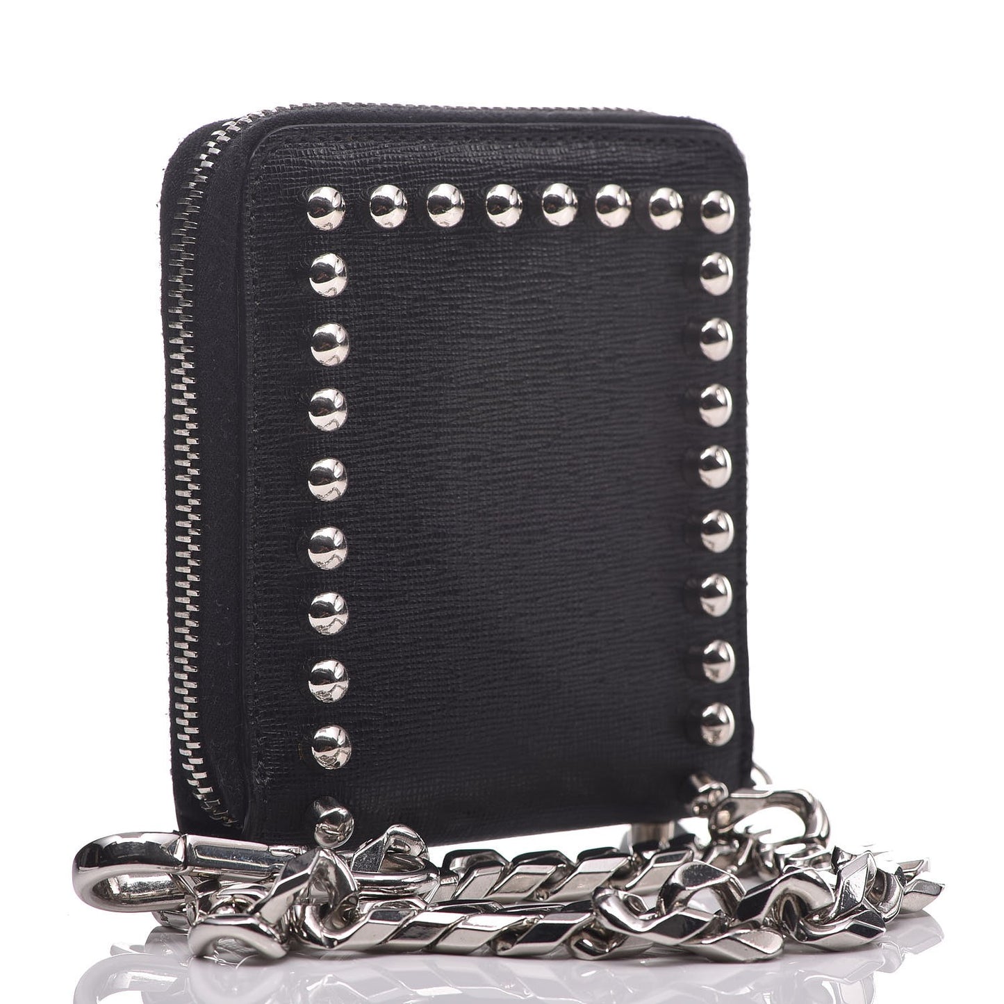 Vitello Elite Flamingo Mink Karlito Studded Zip Around Chain Wallet Black White Plaster