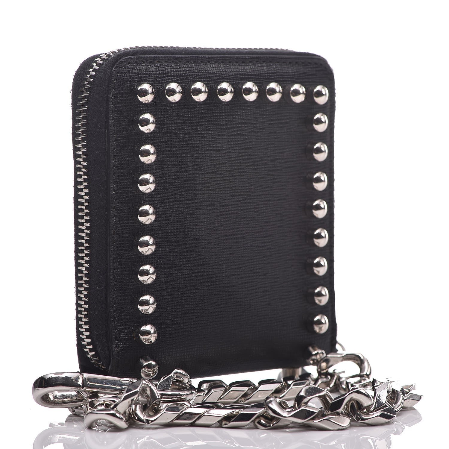 Fendi Vitello Elite Flamingo Mink Karlito Studded Zip Around Chain Wallet Black White Plaster 3 of 7