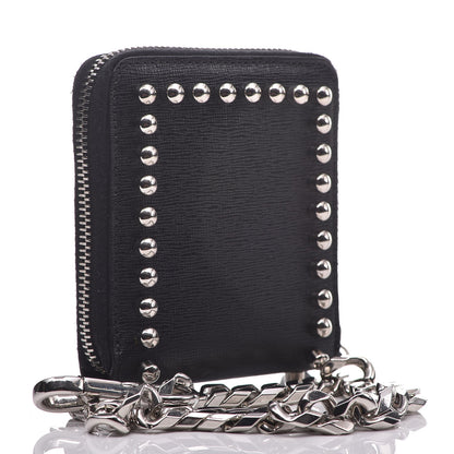 Fendi Vitello Elite Flamingo Mink Karlito Studded Zip Around Chain Wallet Black White Plaster 3 of 7