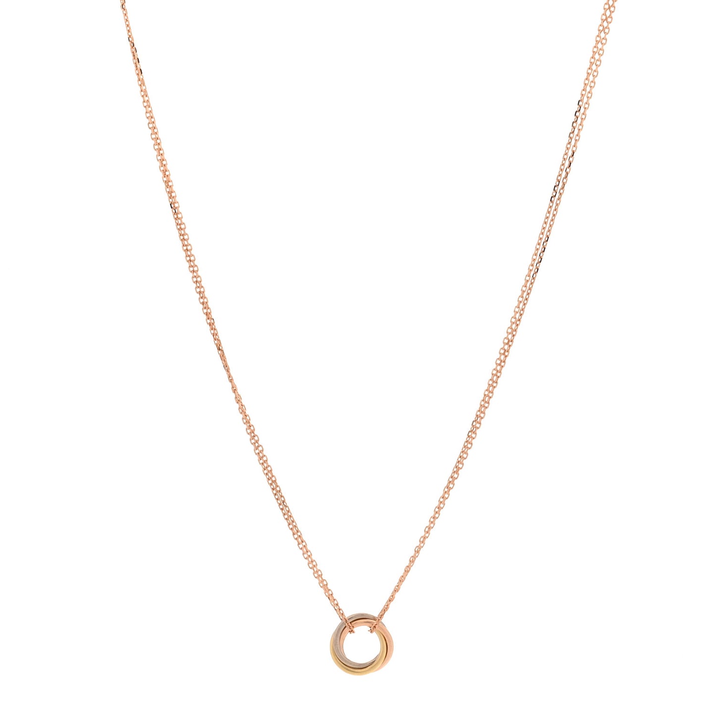 18K Pink Yellow White Gold Trinity Double Chain Pendant Necklace