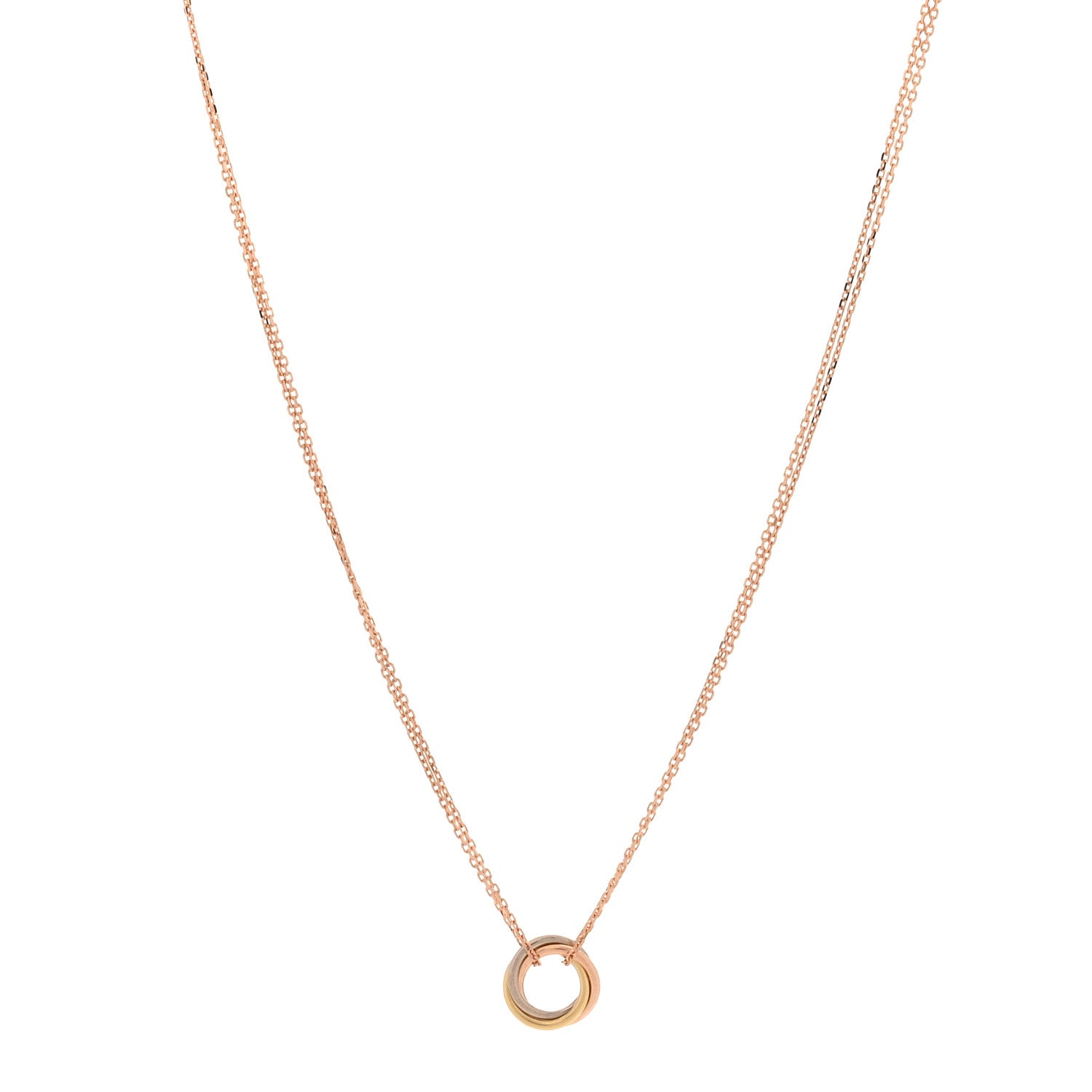 Cartier 18K Pink Yellow White Gold Trinity Double Chain Pendant Necklace 1 of 6
