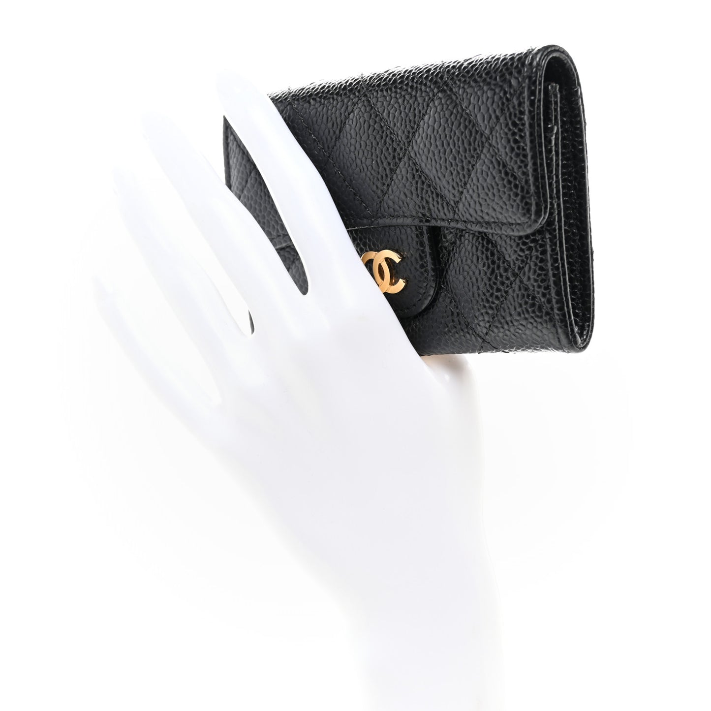 Caviar Quilted Flap Card Holder Black