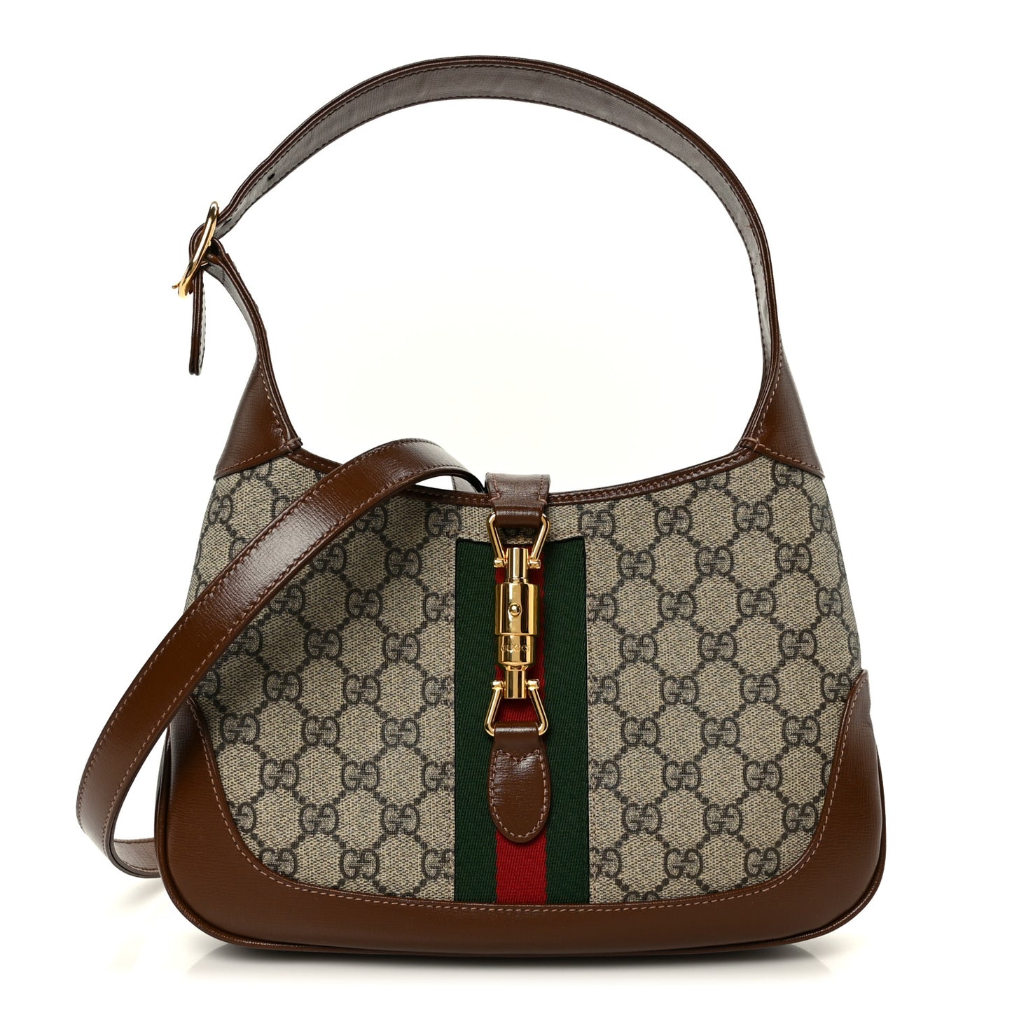 GG Supreme Monogram Azalea Calfskin Web Small Jackie 1961 Hobo Beige Ebony Brown Sugar Beige Ebony Brown Sugar
