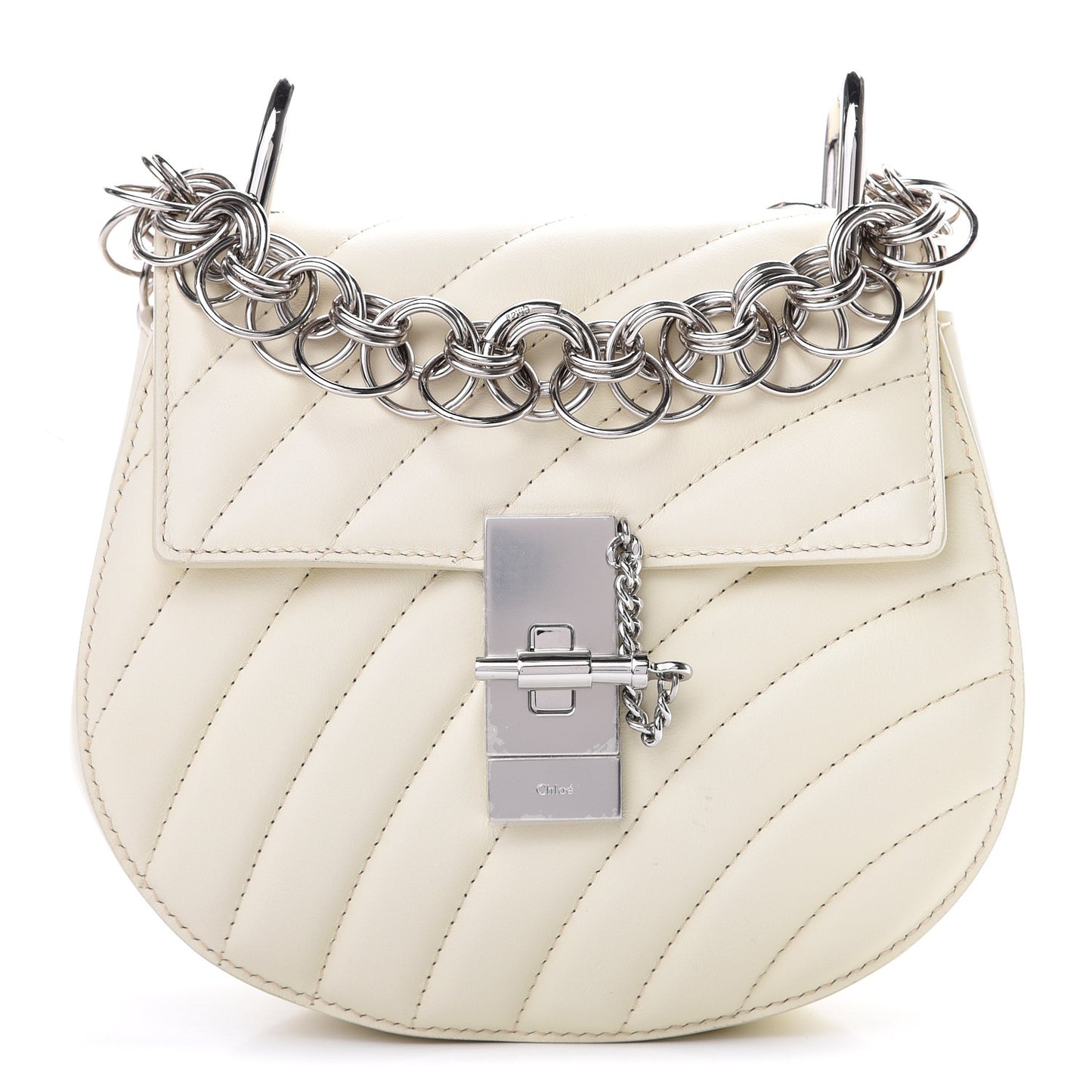 Calfskin Quilted Mini Drew Bijou Shoulder Bag Natural White