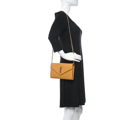Saint Laurent Grain De Poudre Matelasse Chevron Monogram Chain Wallet Mustard 2 of 5