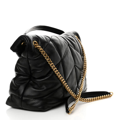 Saint Laurent Lambskin Quilted Medium Loulou Puffer Monogram Chain Satchel Black 3 of 10