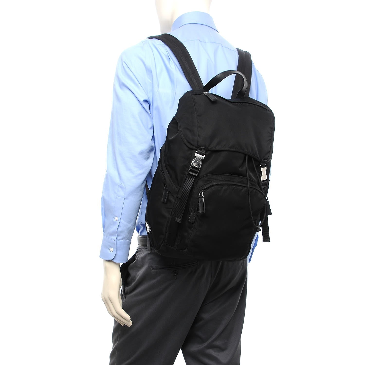 Prada Tessuto Nylon Double Buckle Backpack Black 2 of 9