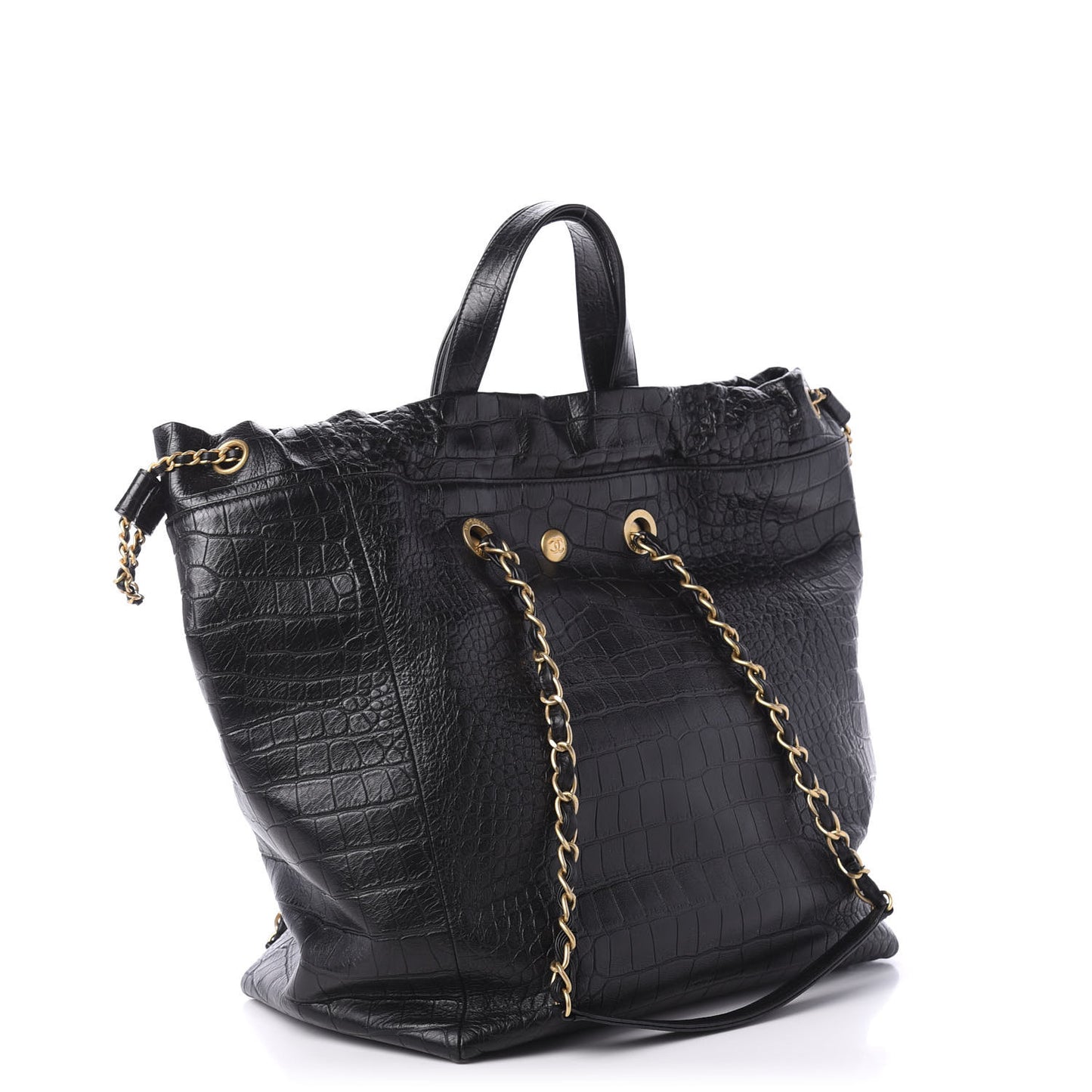 Calfskin Crocodile Embossed Large Cocodile Shopping Tote Black