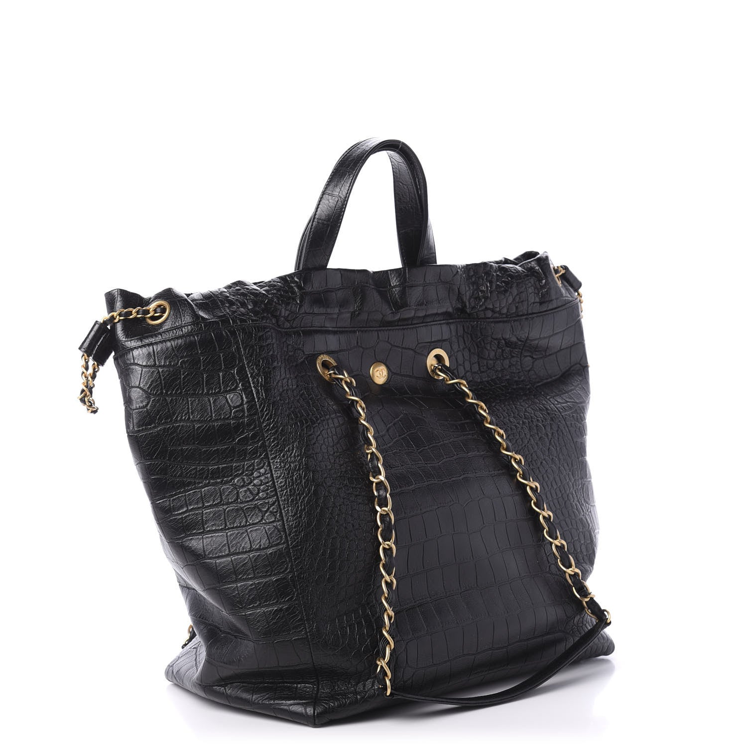 Chanel Calfskin Crocodile Embossed Large Cocodile Shopping Tote Black 4 of 11