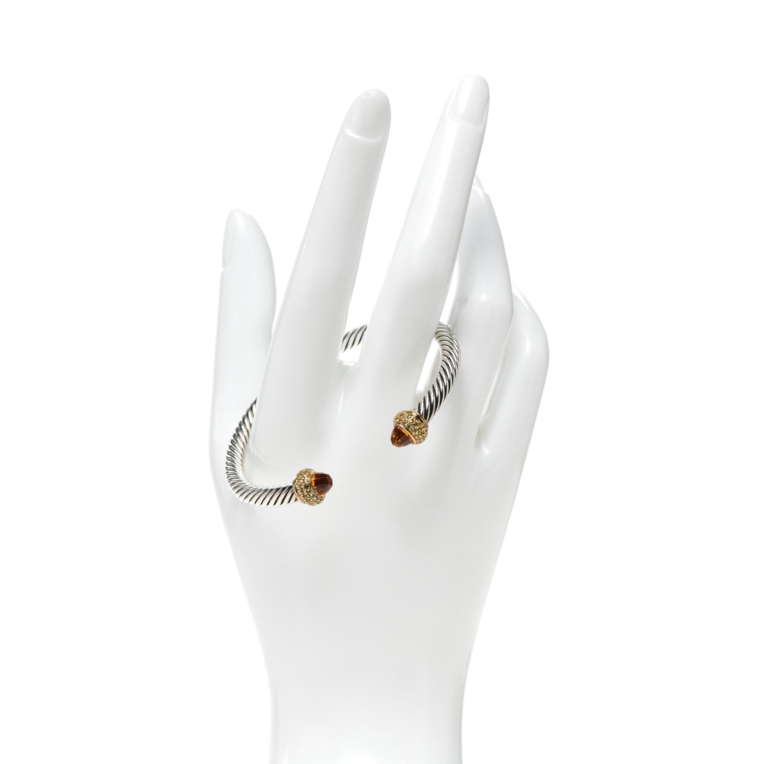 David Yurman Sterling Silver 18K Yellow Gold Citrine Yellow Sapphire 5mm Candy Cable Bracelet 2 of 5