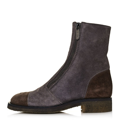 Chanel Suede Calfskin Zipper CC Boots 40 Grey 1 of 7