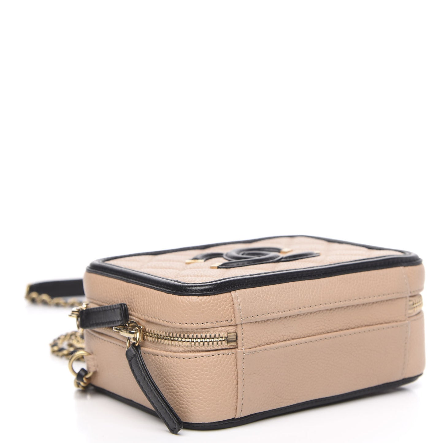 Caviar Quilted Small CC Filigree Vanity Case Beige Black