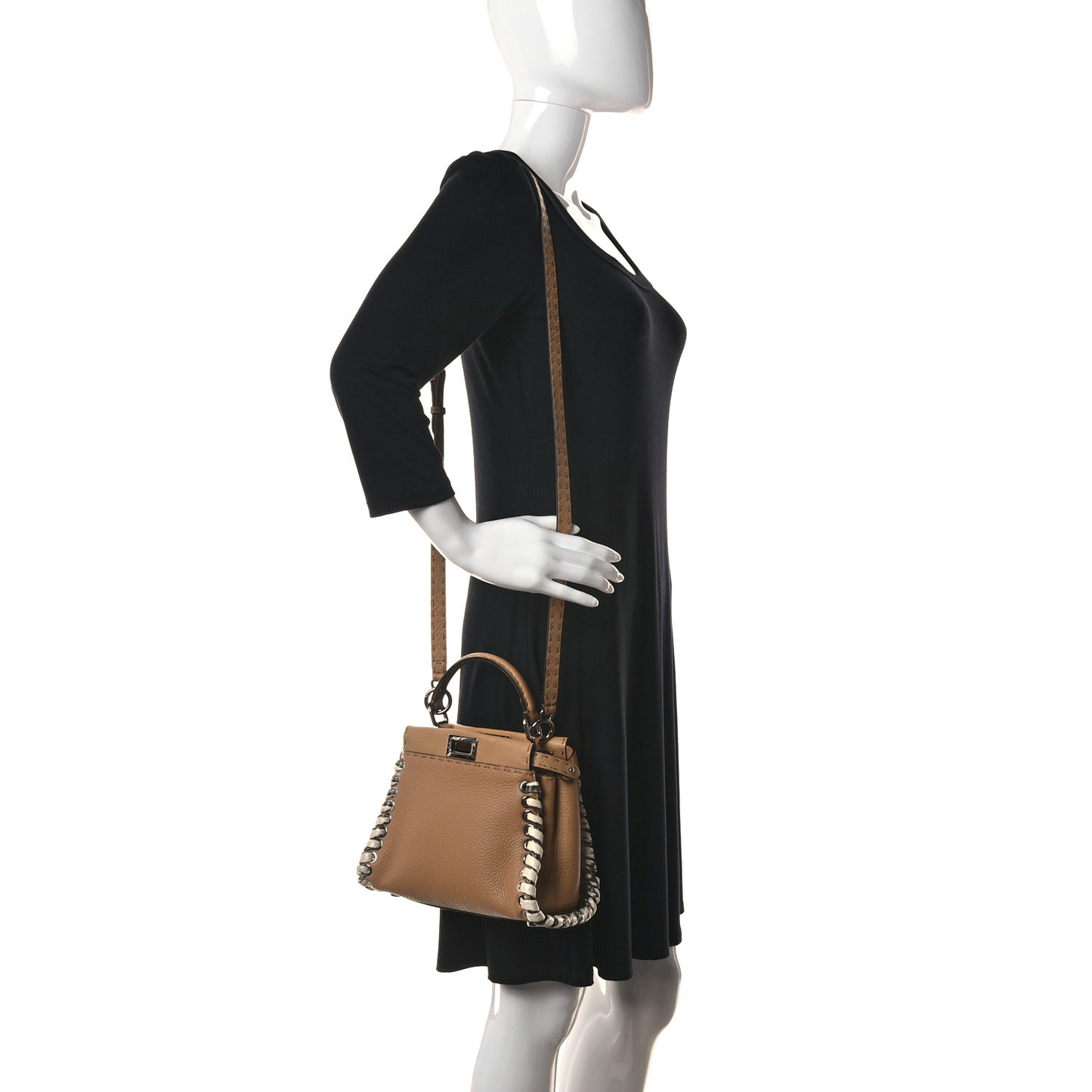 Cuoio Romano Selleria Elaphe Lace Up Mini Peekaboo Iconic Satchel Miele Scuro Natural