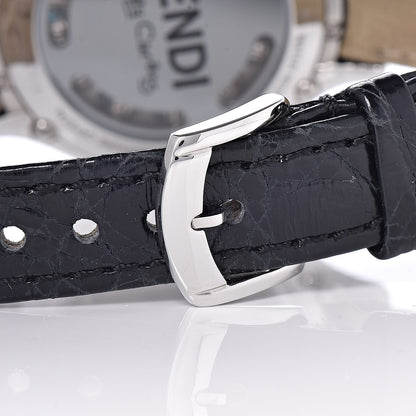 Fendi Stainless Steel Calfskin Diamond Topaz 33mm Crazy Carats Rotating Gem Quartz Watch Black 6 of 11
