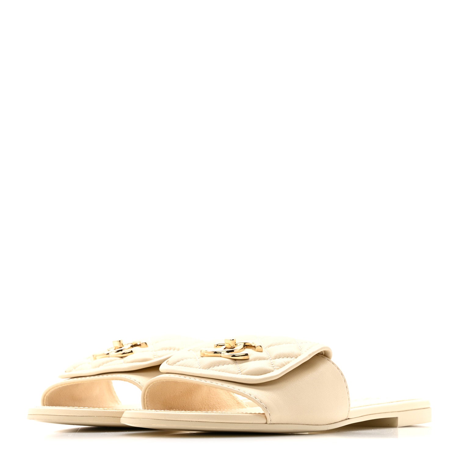 Chanel Lambskin Quilted Turnlock Flat Mules 39 Light Beige 7 of 26