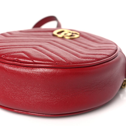 Gucci Glazed Calfskin Matelasse Heart Mini GG Marmont Round Shoulder Bag Romantic Cerise 10 of 10