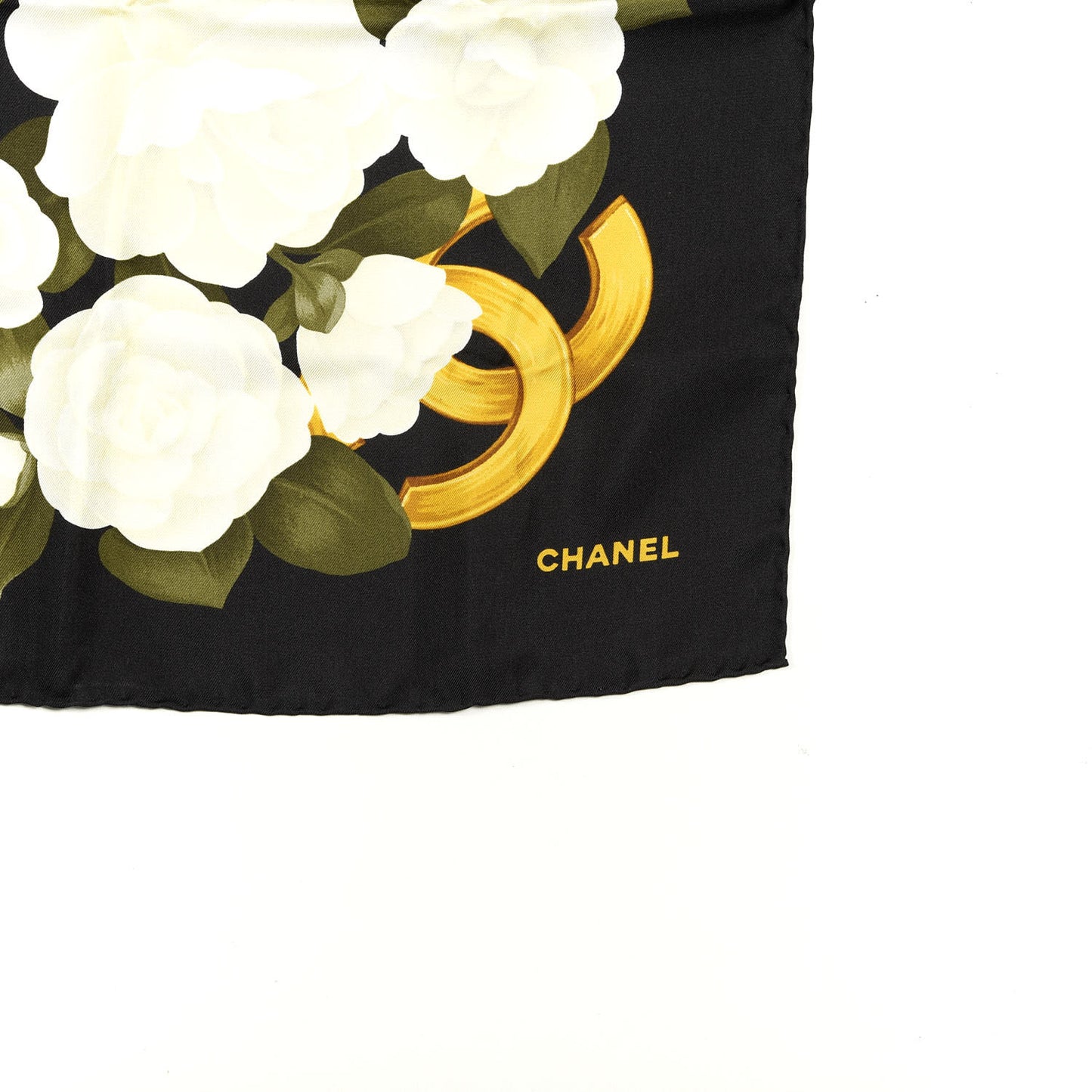 Silk CC Logo Camellia Scarf Black