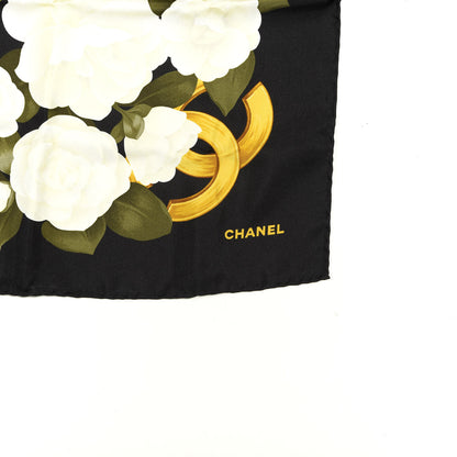 Chanel Silk CC Logo Camellia Scarf Black 2 of 3