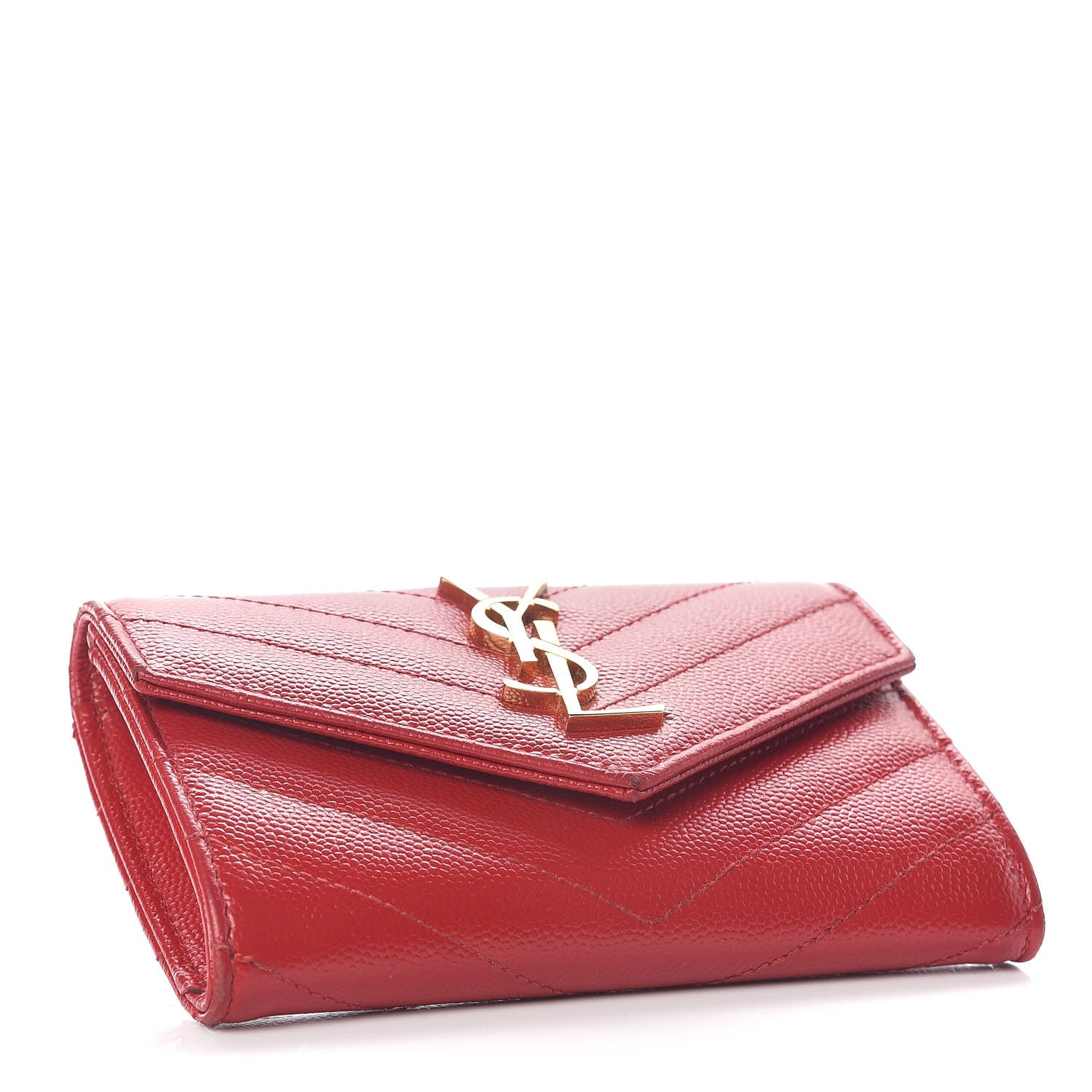Saint Laurent Grain De Poudre Matelasse Chevron Small Monogram Envelope Wallet New Red 4 of 10