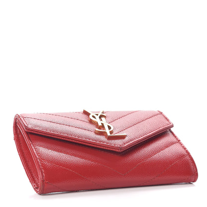 Saint Laurent Grain De Poudre Matelasse Chevron Small Monogram Envelope Wallet New Red 4 of 10