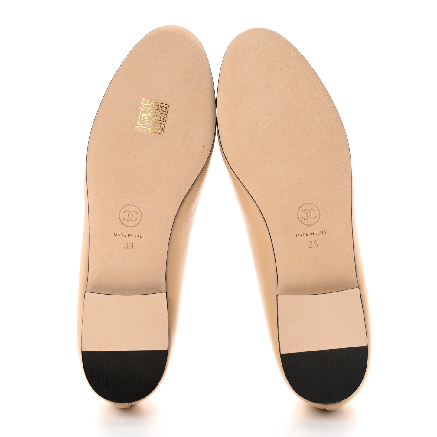 Lambskin Cap Toe CC Ballerina Flats 39 Beige Black