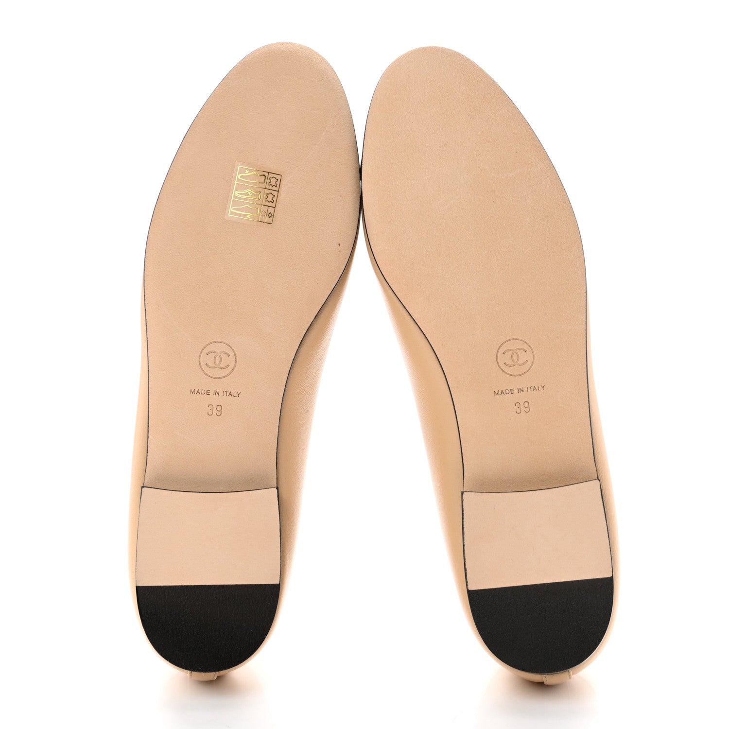 Chanel Lambskin Cap Toe CC Ballerina Flats 39 Beige Black 5 of 9