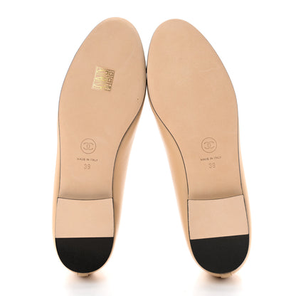 Chanel Lambskin Cap Toe CC Ballerina Flats 39 Beige Black 5 of 9