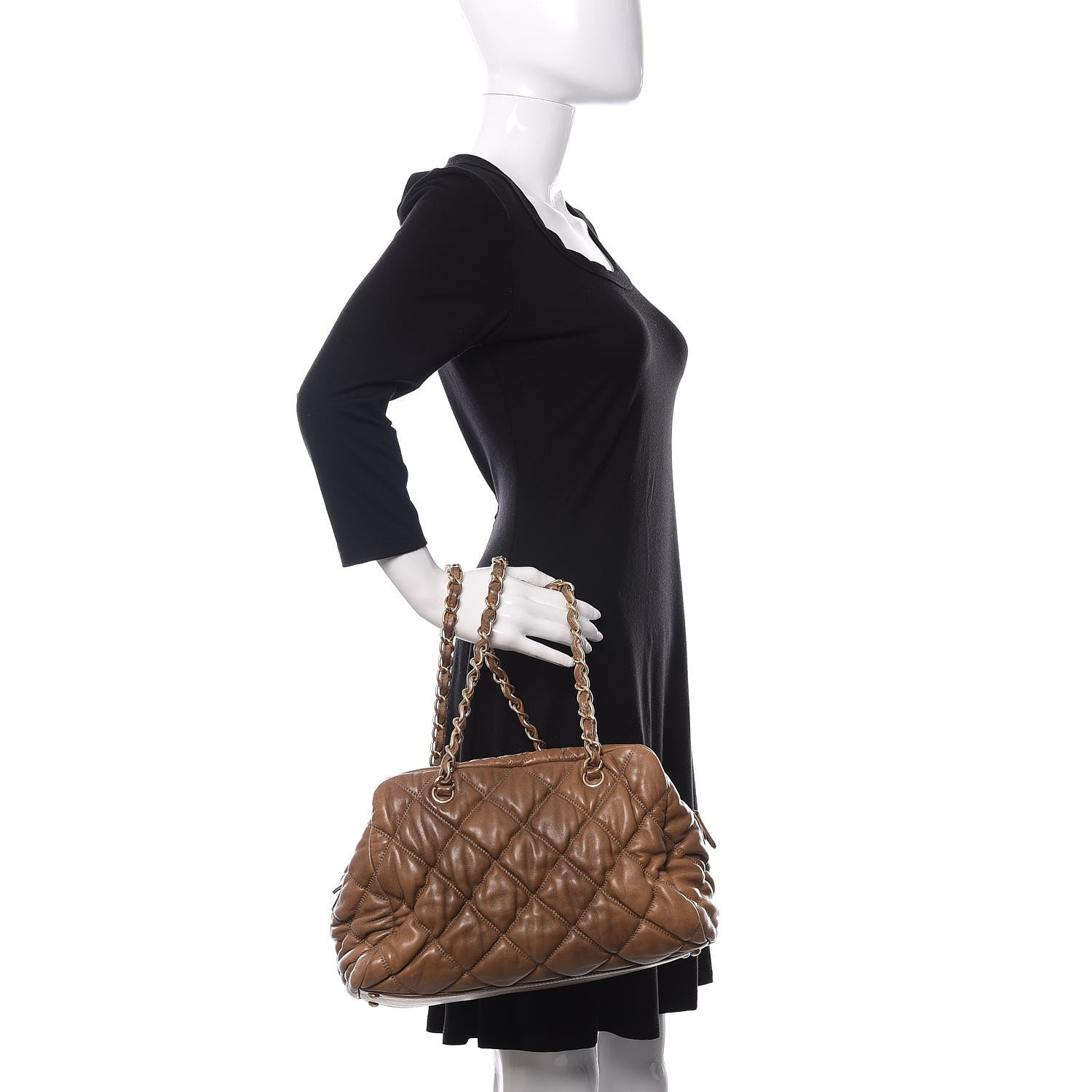 Chanel Lambskin Bubble Quilt Bowler Dark Beige 2 of 9