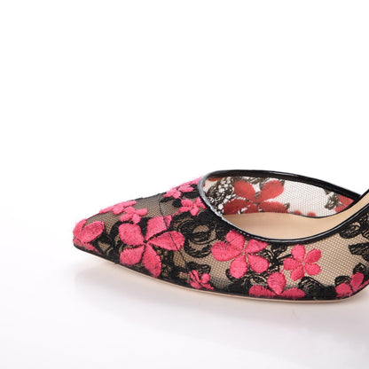 Jimmy Choo Flower Embroidered Lace Lucy 100 Pumps 37.5 Black Dahlia 14 of 16