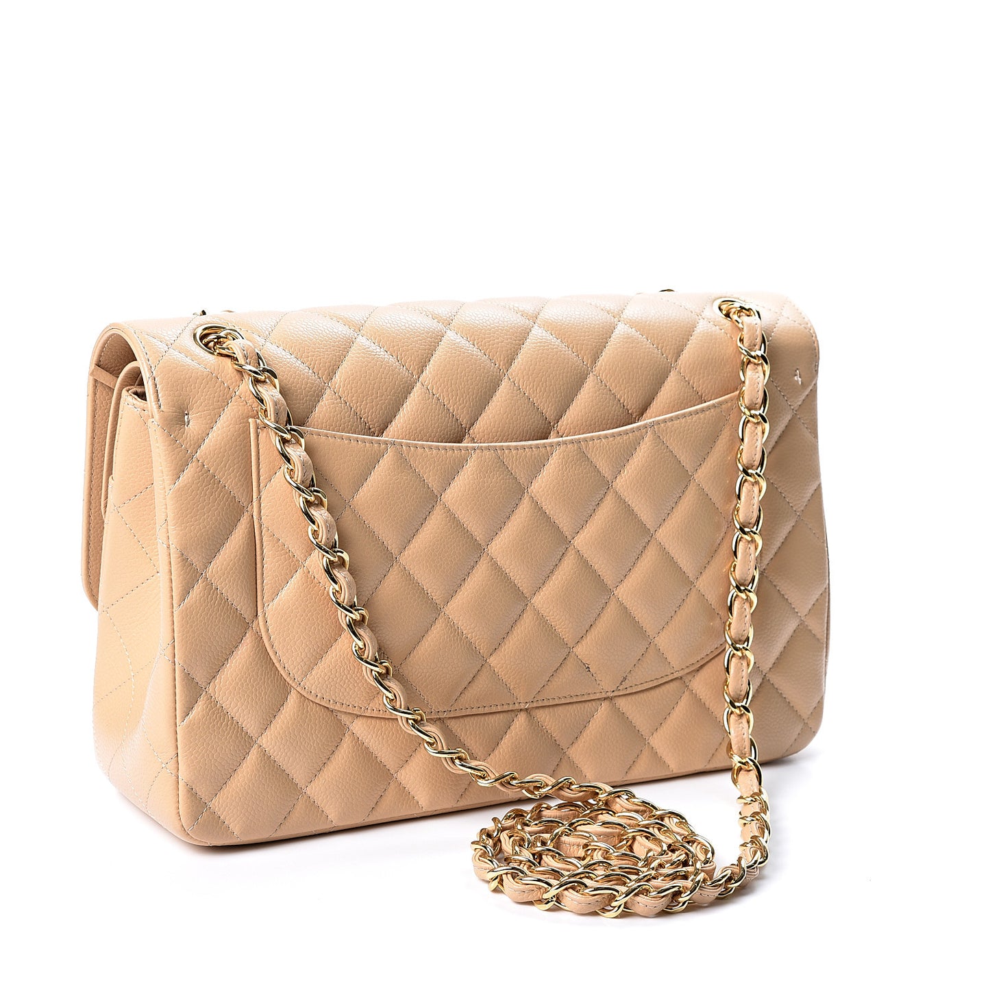 Caviar Quilted Jumbo Double Flap Beige