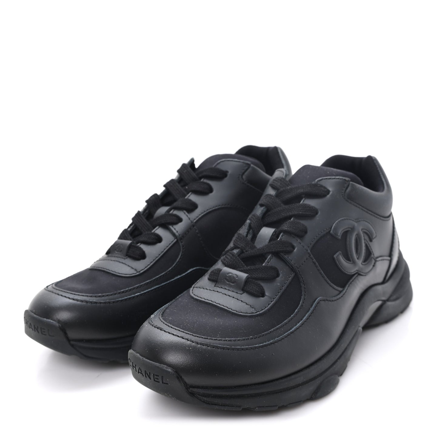 Lambskin Fabric CC Sneakers 39 Black