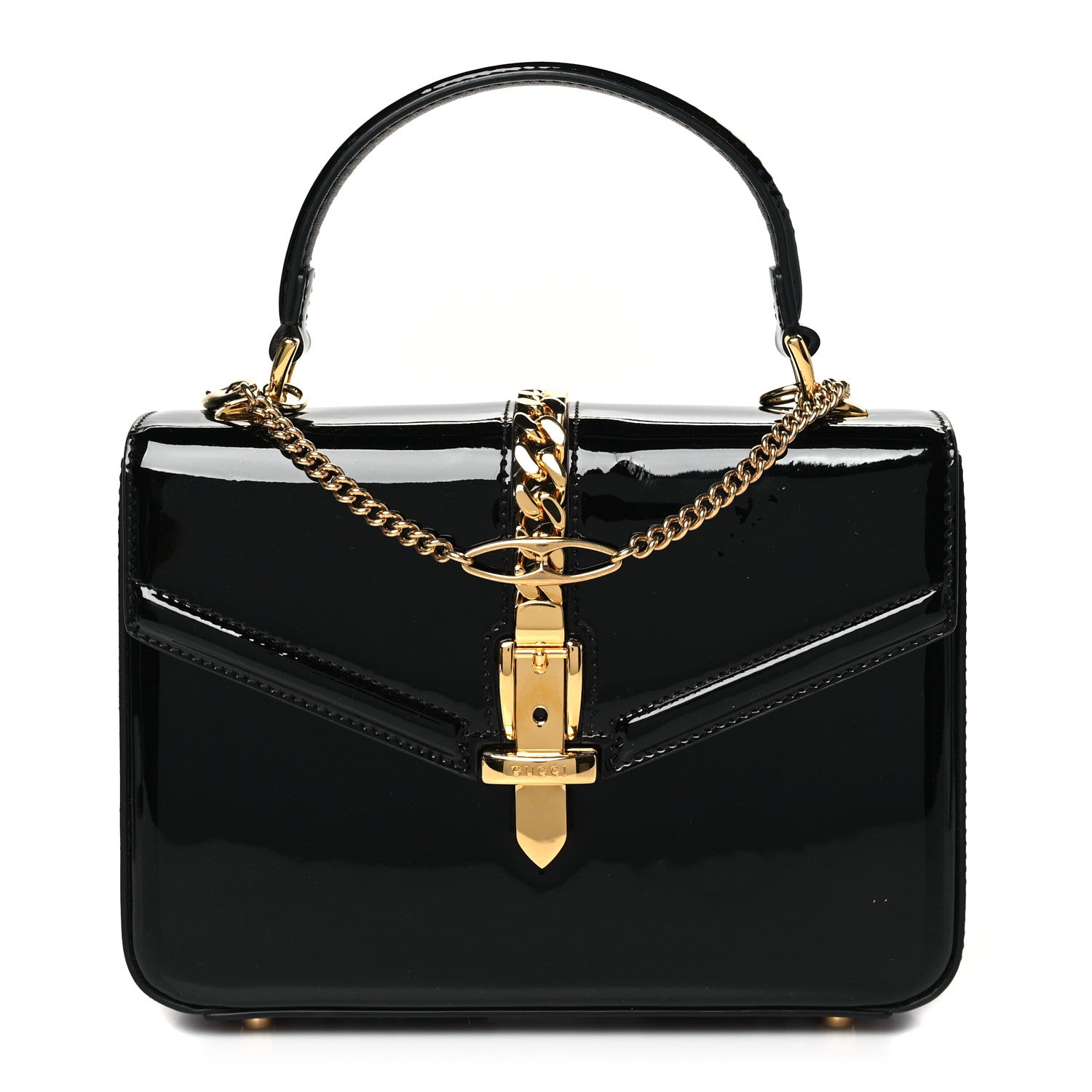 Gucci Mousse Top Patent Mini Sylvie 1969 Top Handle Bag Black 1 of 10