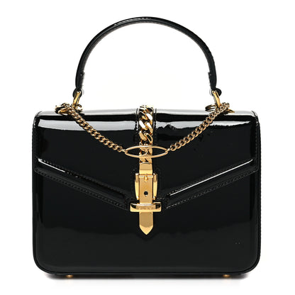 Gucci Mousse Top Patent Mini Sylvie 1969 Top Handle Bag Black 1 of 10