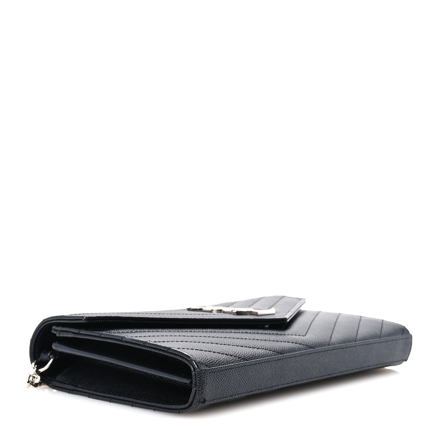 Saint Laurent Grain De Poudre Matelasse Chevron Monogram Chain Wallet Black 3 of 9