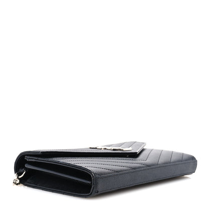 Saint Laurent Grain De Poudre Matelasse Chevron Monogram Chain Wallet Black 3 of 9