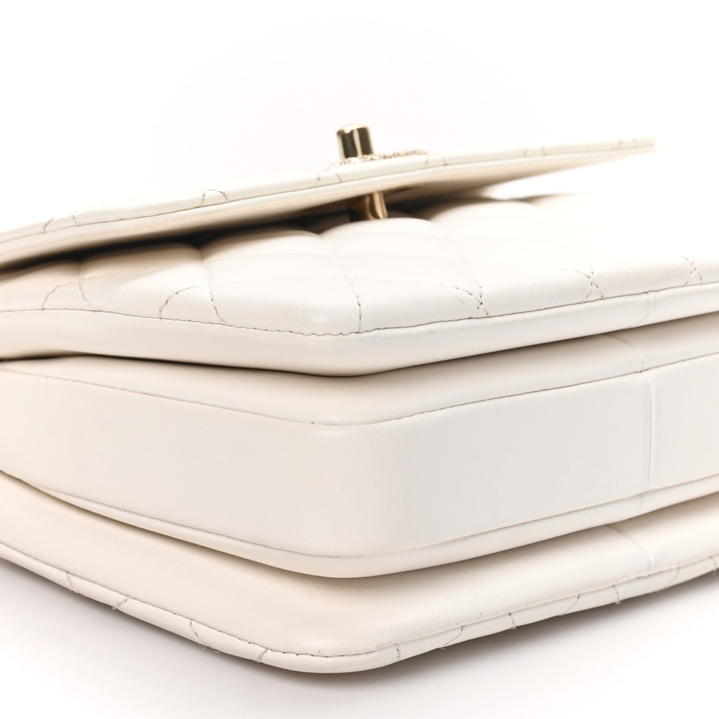 Lambskin Crystal Quilted Mini Trendy CC Dual Handle Flap Bag White