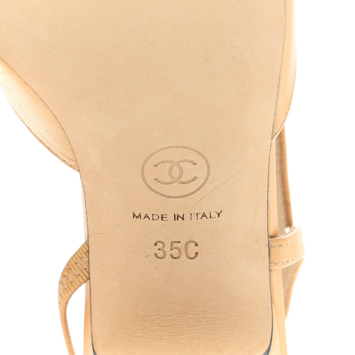 Chanel Goatskin Grosgrain Cap Toe CC Slingback Pumps 35 Beige Black 6 of 9