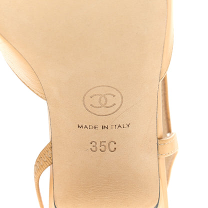 Chanel Goatskin Grosgrain Cap Toe CC Slingback Pumps 35 Beige Black 6 of 9
