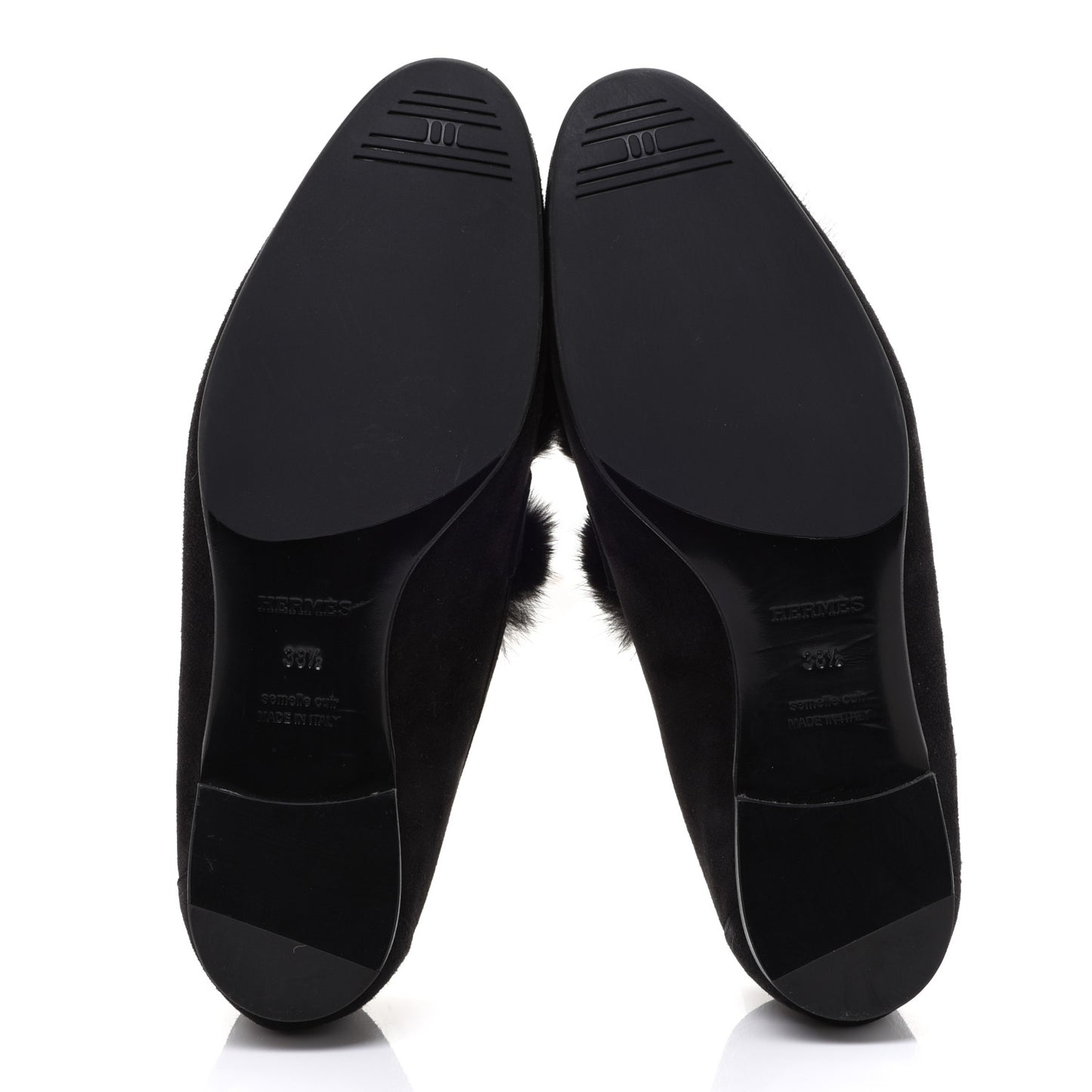 Mink Fur Suede Goatskin Paris Loafers 38.5 Black