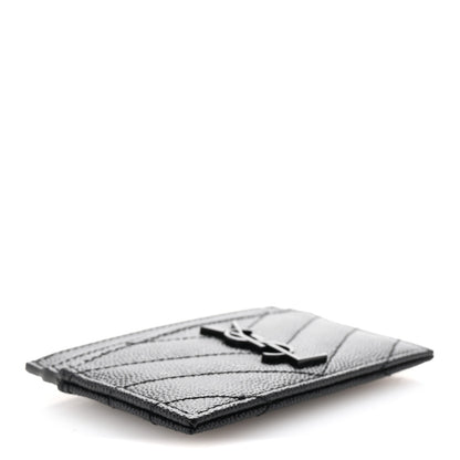Saint Laurent Grain De Poudre Matelasse Chevron Monochrome Monogram Credit Card Case Black 4 of 8