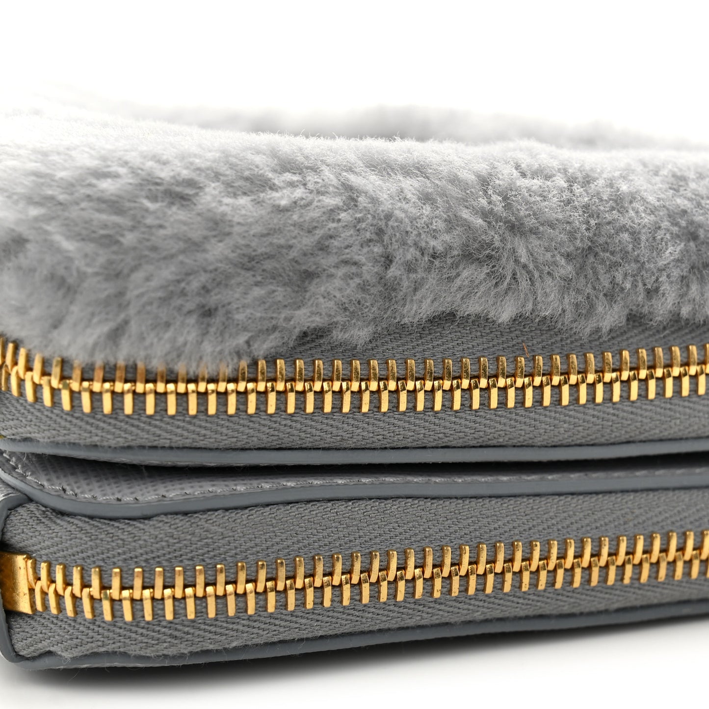 Montone Shearling Saffiano Triangle Mini Pouch Fiordaliso