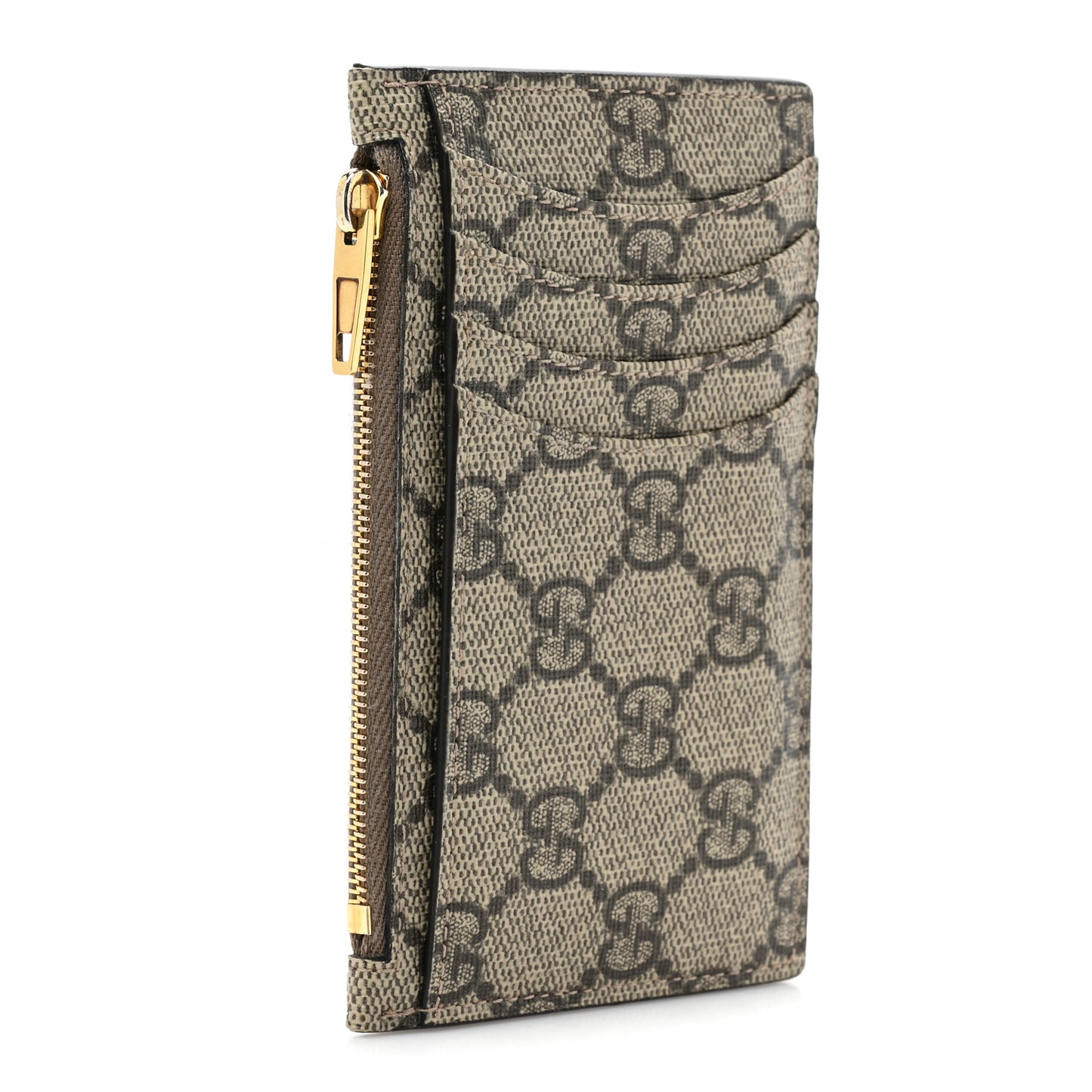 X BALENCIAGA GG Supreme Monogram Zip Card Case Beige Ebony